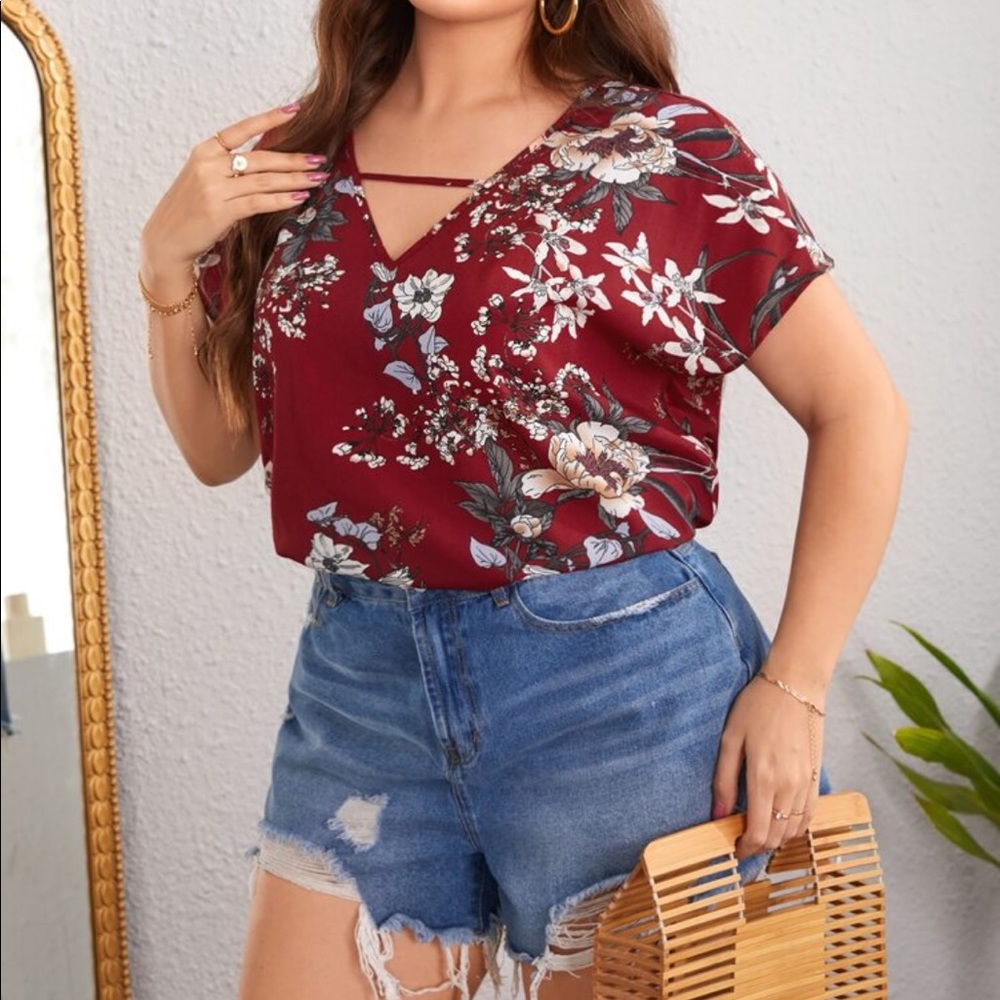 Boho Plus Size Floral Print Cottagecore V Neck Top Blouse - Picture 2 of 16